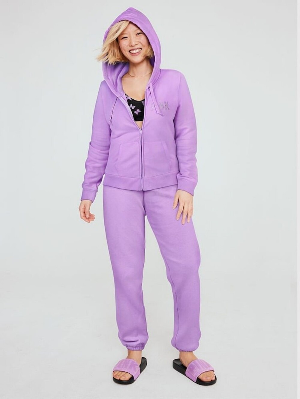 Pink Victoria SecertPurple Petal With Shine Logo Everyday Lounge FullZip Hoodie